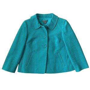 Ann Taylor Stunning Teal and White Polka Dot Jacket Blazer